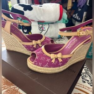 Louis Vuitton Fuchsia Monogram Canvas Espadrille Wedge Sandals